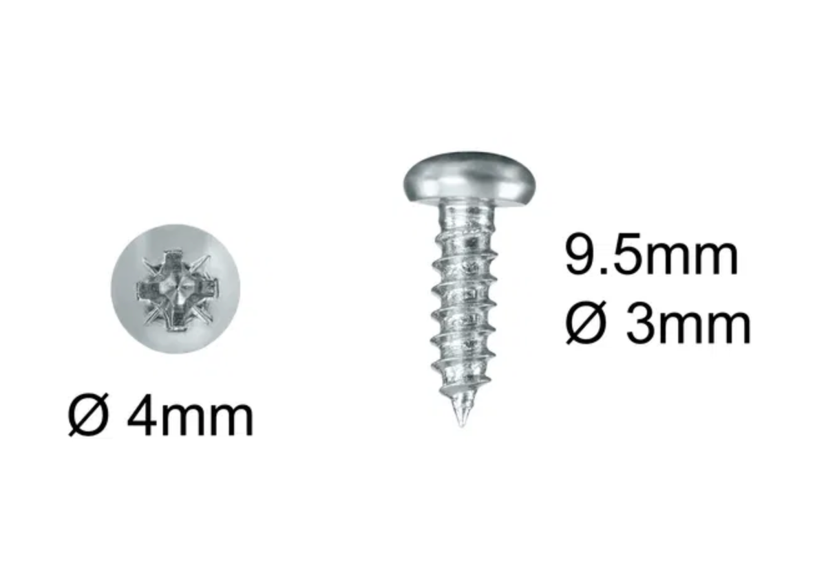 Puuruuvi 9,5 mm x 3 mm, kupukanta 4 mm, Pozi, teräs ZP, pussi 100 kpl