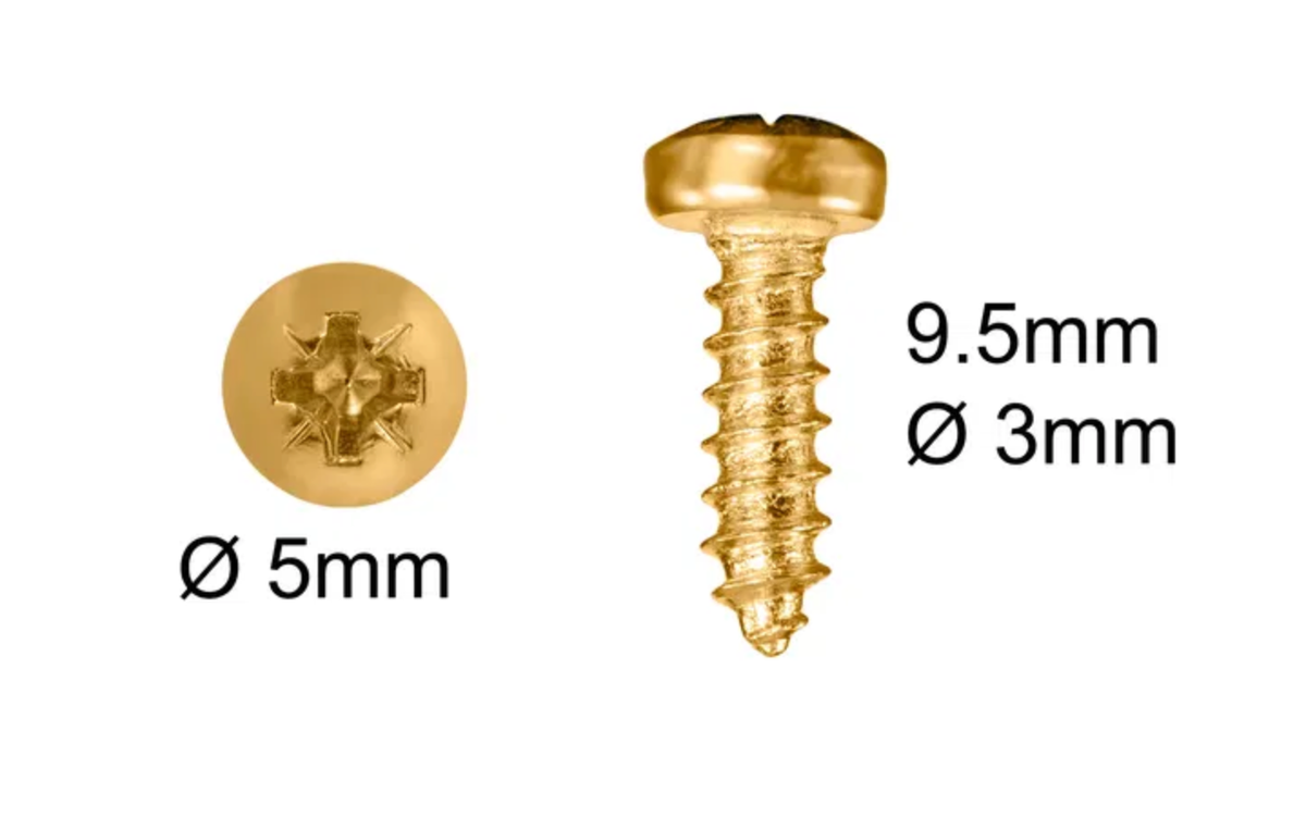 Puuruuvi 9,5 mm x 3 mm, kupukanta 5 mm, Pozi, messinki ZP, pussi 100 kpl